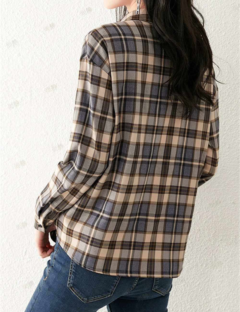 Plaid fashion small shirt Western style tops for women