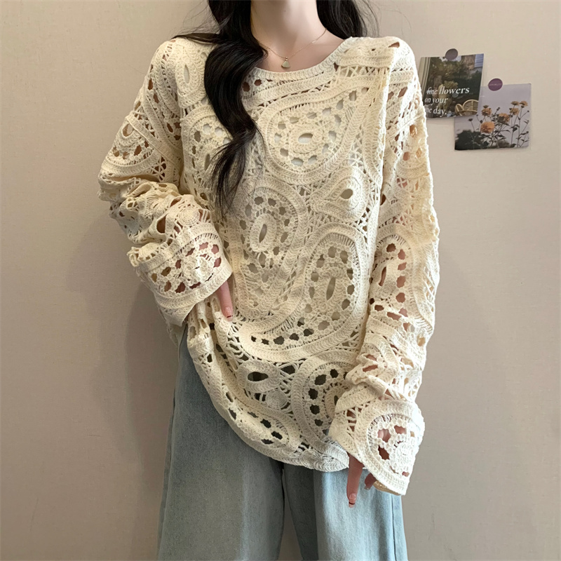 Retro breathable hollow sweater crochet unique tops