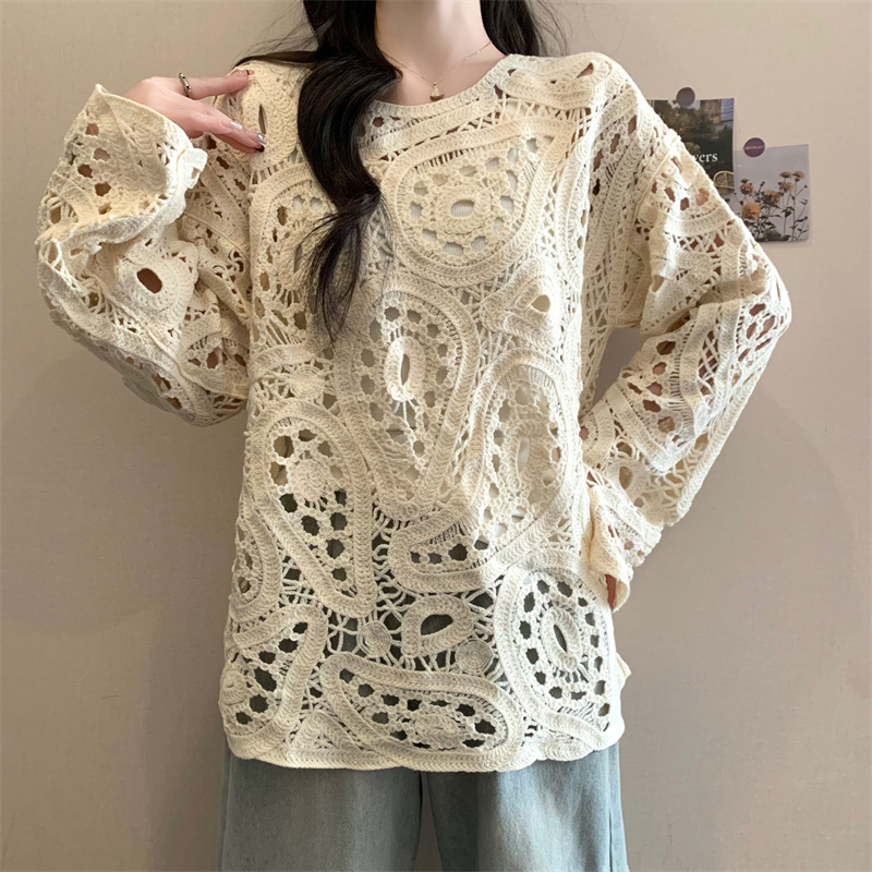 Retro breathable hollow sweater crochet unique tops