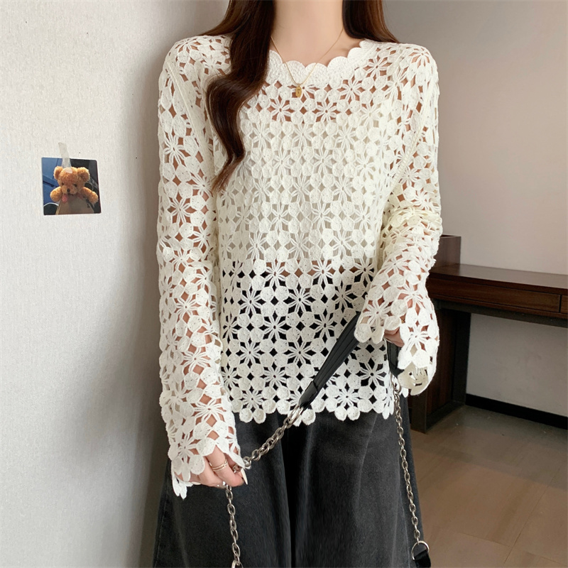 Loose hollow sweater slim spring tops for women