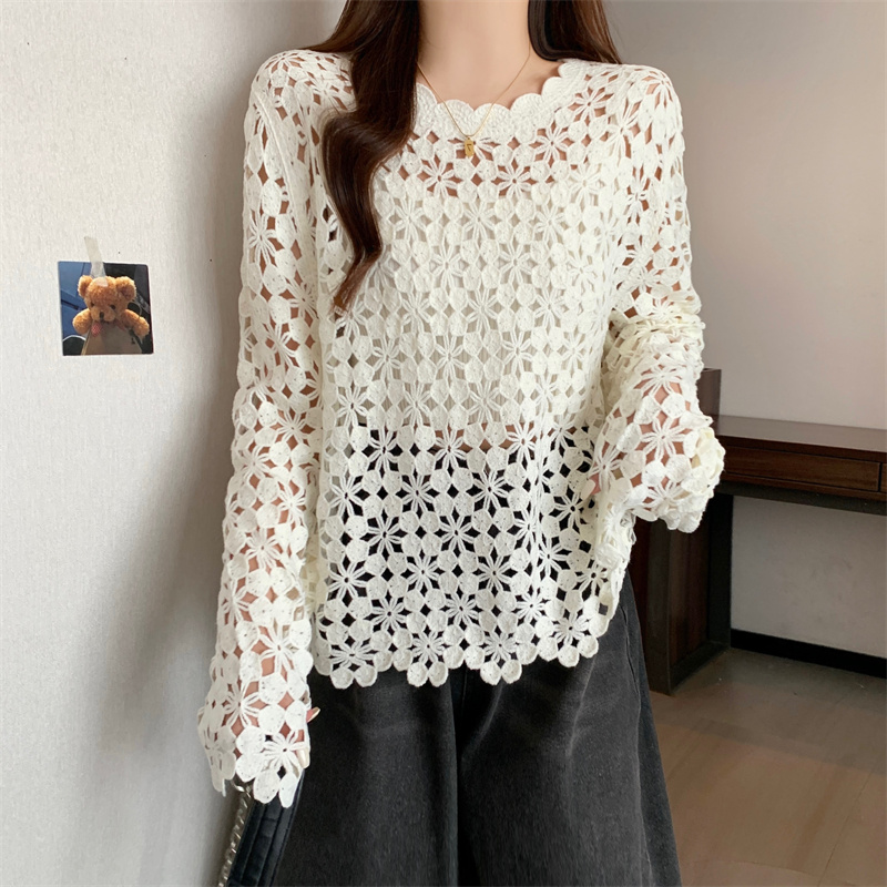 Loose hollow sweater slim spring tops for women