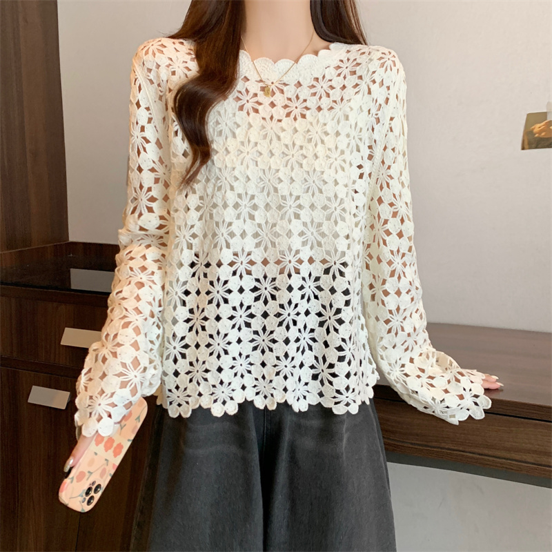 Loose hollow sweater slim spring tops for women