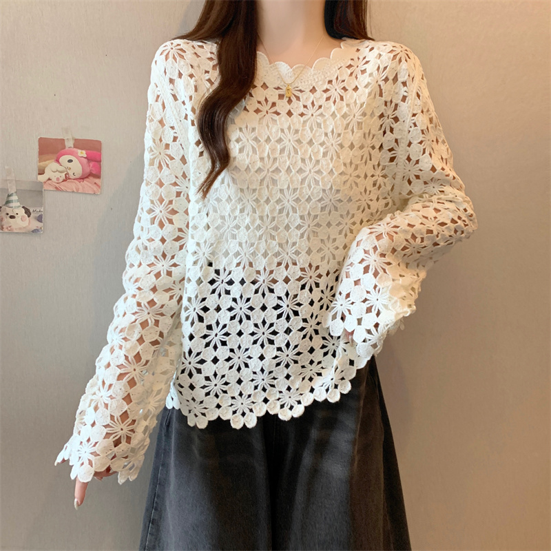 Loose hollow sweater slim spring tops for women