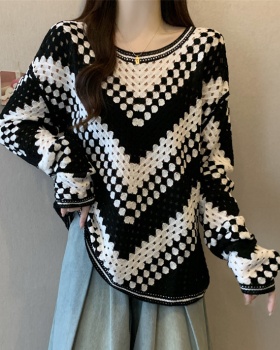 Fat hollow spring round neck all-match sweater for women