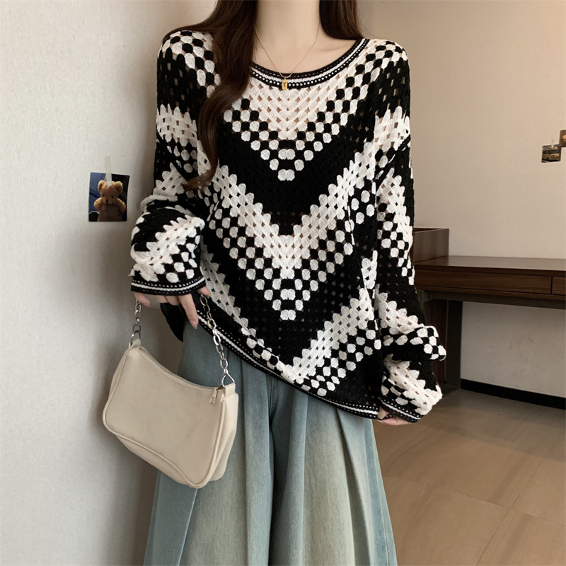 Fat hollow spring round neck all-match sweater for women