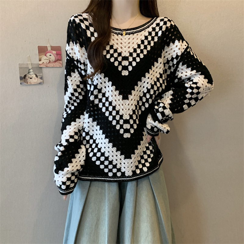 Fat hollow spring round neck all-match sweater for women