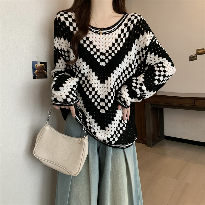 Fat hollow spring round neck all-match sweater for women