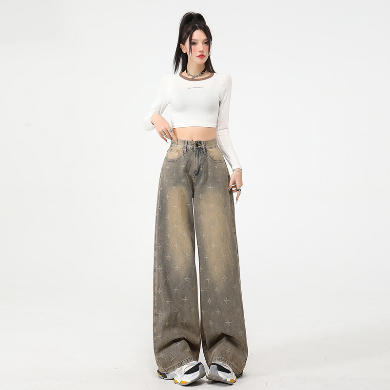 Mopping retro long pants spring wide leg pants for women