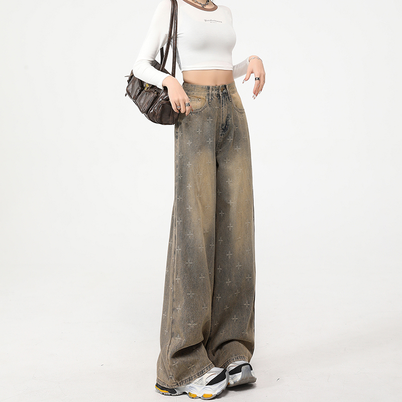 Mopping retro long pants spring wide leg pants for women