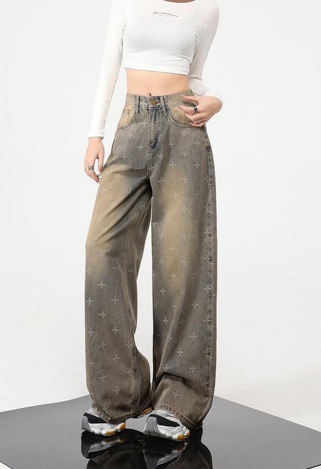 Mopping retro long pants spring wide leg pants for women