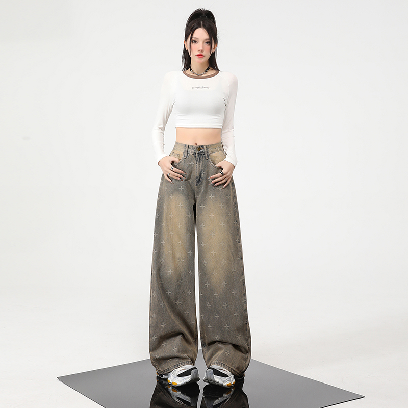 Straight spring jeans wide leg pants for women