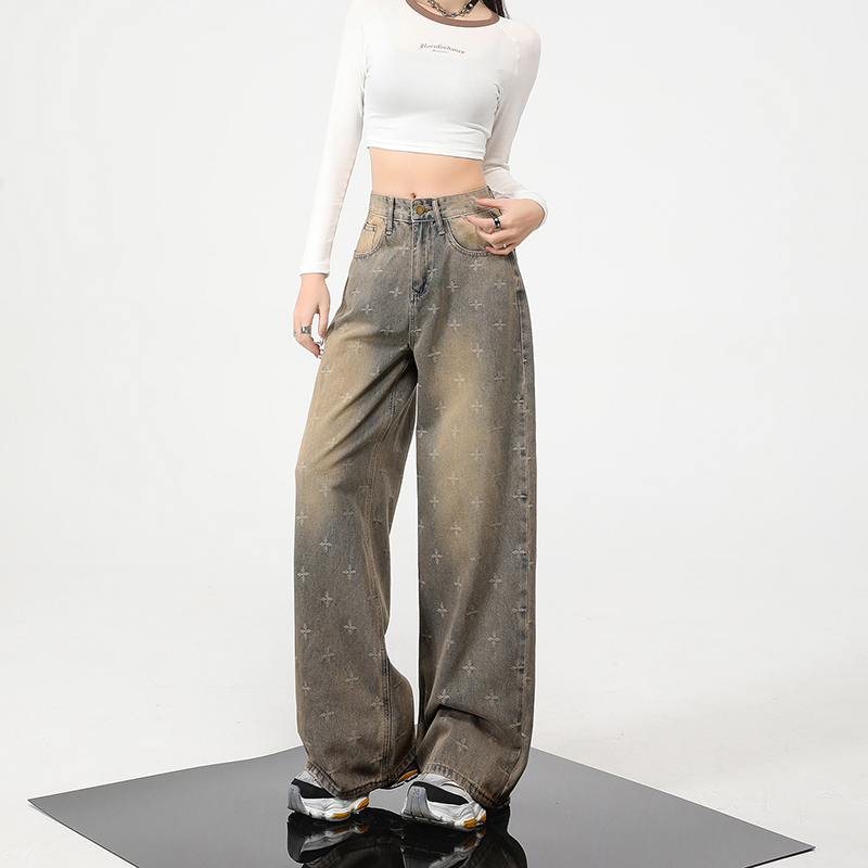 Straight spring jeans wide leg pants for women