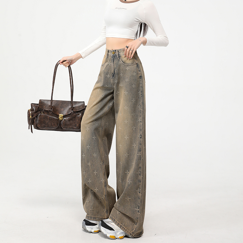 Straight spring jeans wide leg pants for women