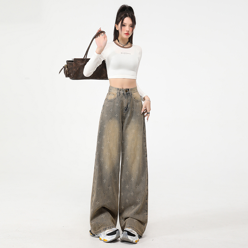 Straight spring jeans wide leg pants for women