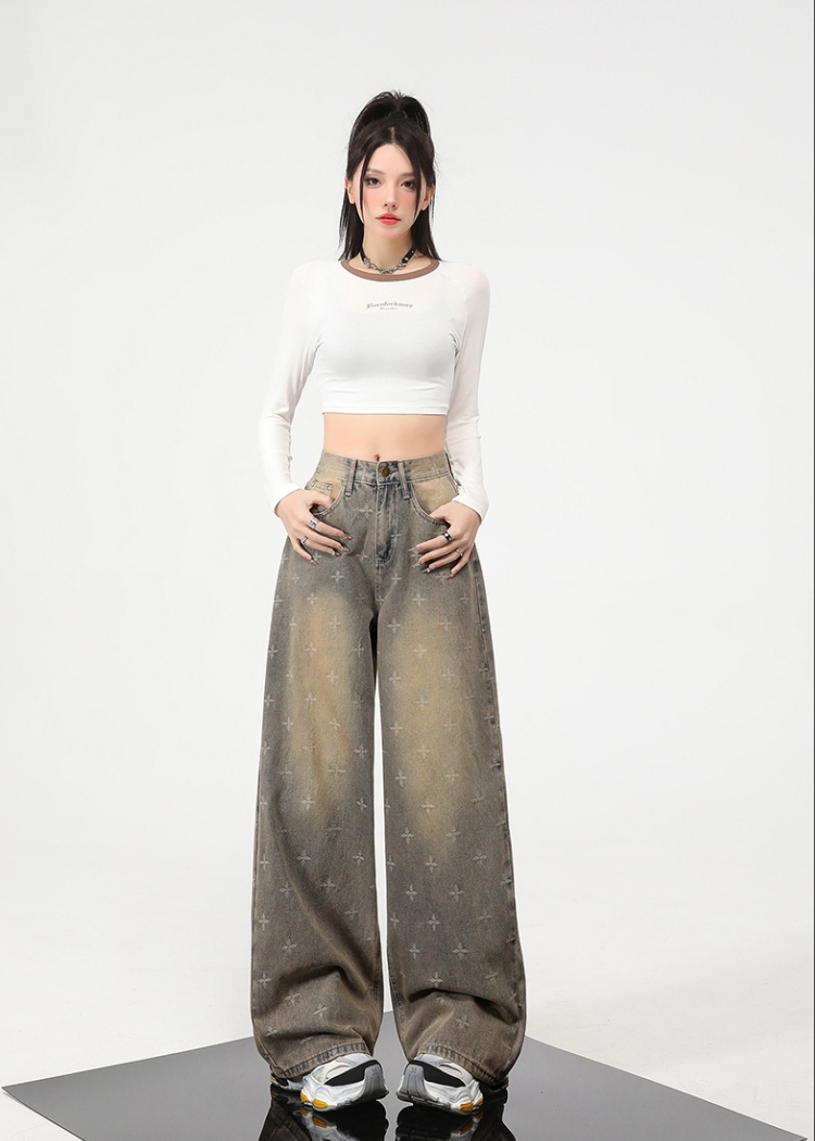 Straight spring jeans wide leg pants for women