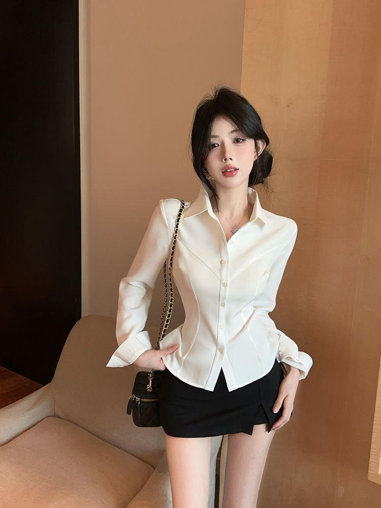 Overalls enticement uniform slim white shirt for women