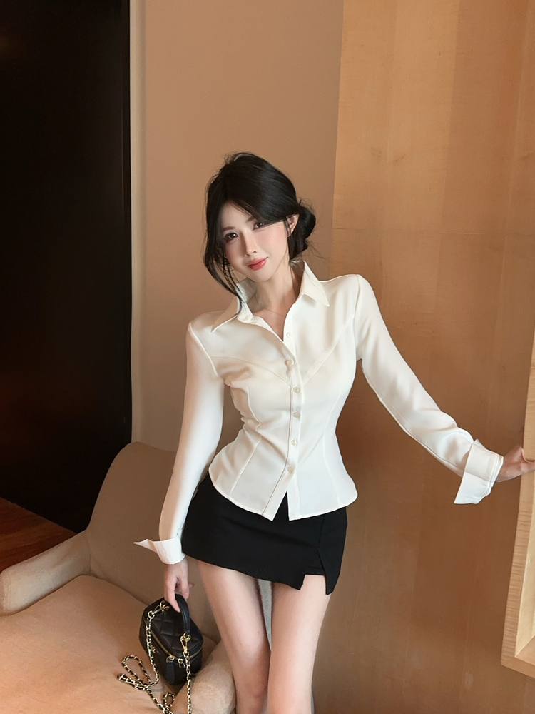 Overalls enticement uniform slim white shirt for women