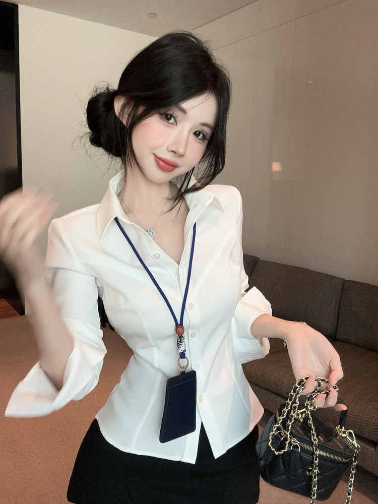 Overalls enticement uniform slim white shirt for women