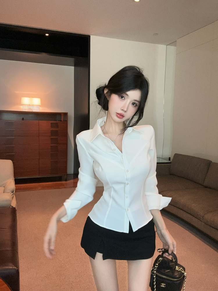 Overalls enticement uniform slim white shirt for women