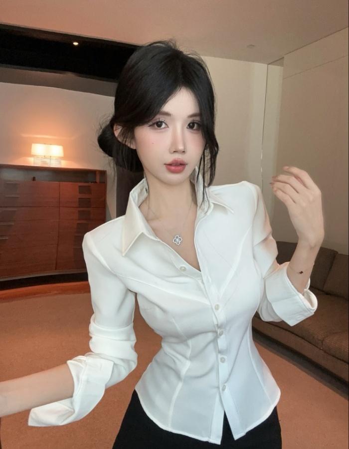 Overalls enticement uniform slim white shirt for women