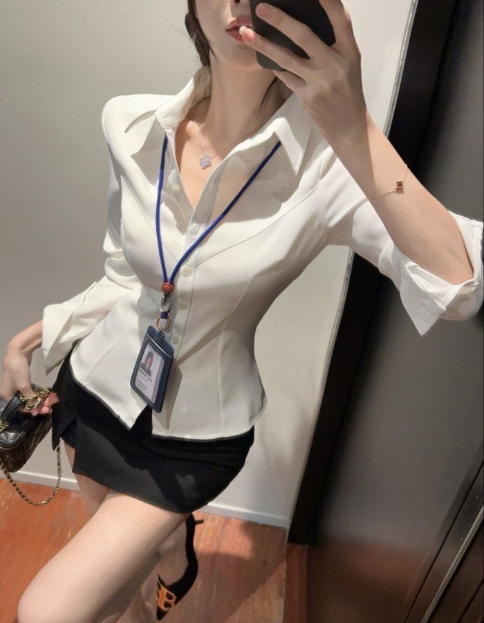 Overalls enticement uniform slim white shirt for women