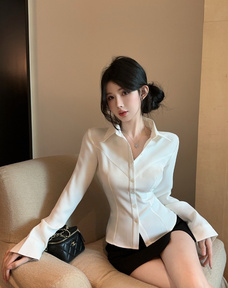 Overalls enticement uniform slim white shirt for women