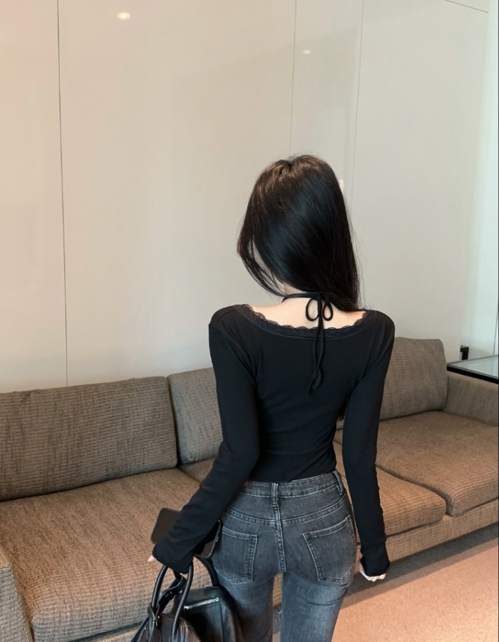 Lace long sleeve tops bottoming T-shirt for women