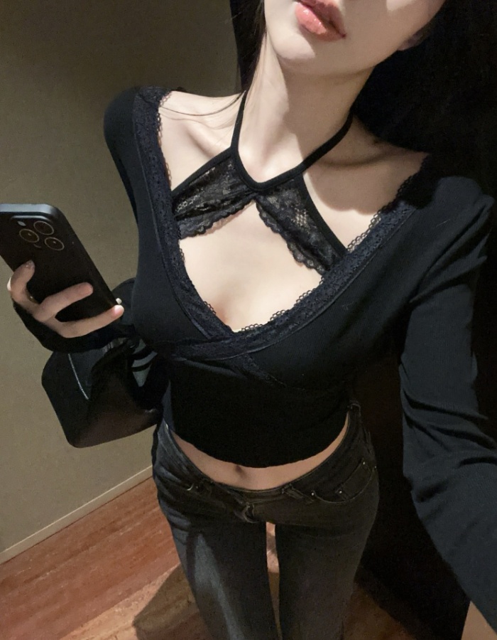 Lace long sleeve tops bottoming T-shirt for women