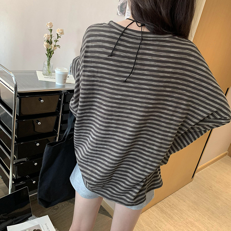 Stripe T-shirt loose bottoming shirt for women