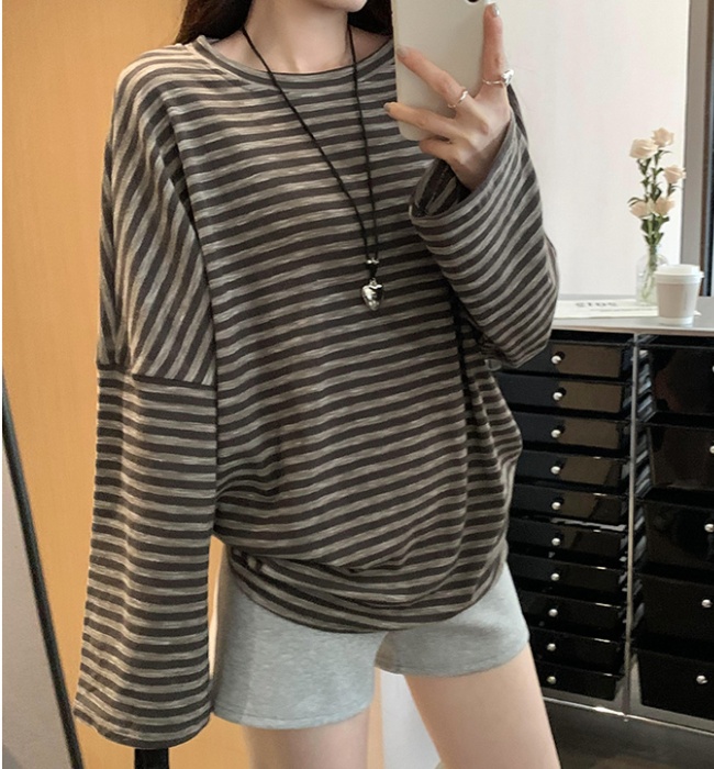 Stripe T-shirt loose bottoming shirt for women