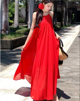 Elegant seaside vacation dress sling red beach dress