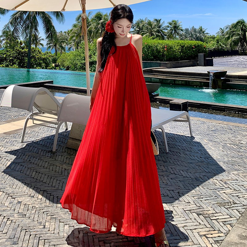 Elegant seaside vacation dress sling red beach dress