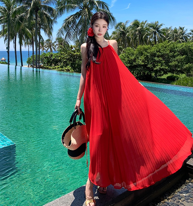 Elegant seaside vacation dress sling red beach dress