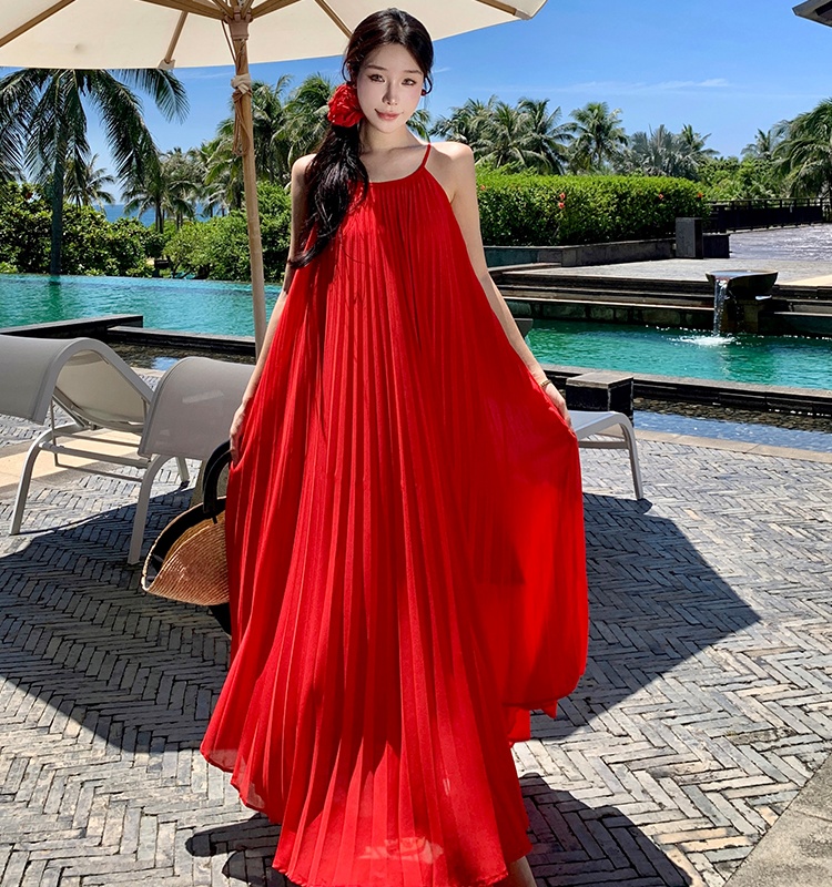 Elegant seaside vacation dress sling red beach dress