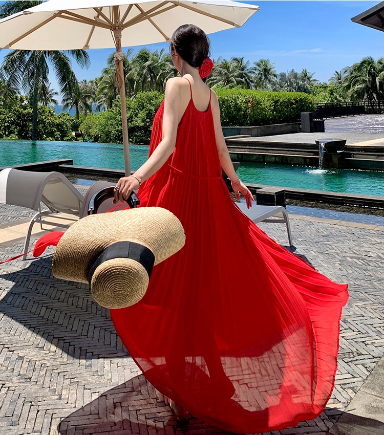 Elegant seaside vacation dress sling red beach dress