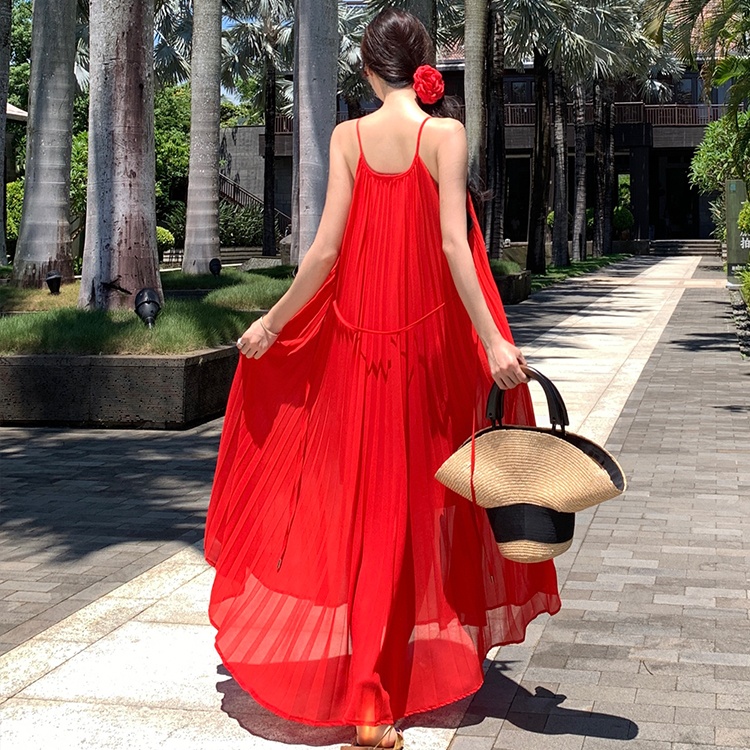 Elegant seaside vacation dress sling red beach dress