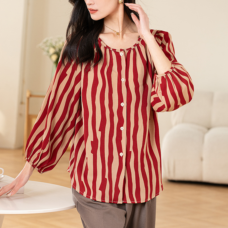 Simple round neck shirt loose chiffon shirt for women