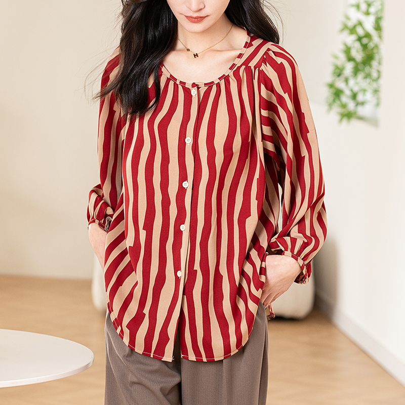 Simple round neck shirt loose chiffon shirt for women