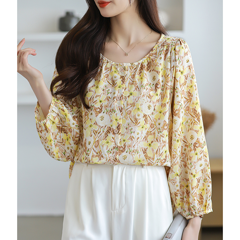 Korean style long sleeve shirt loose chiffon shirt for women