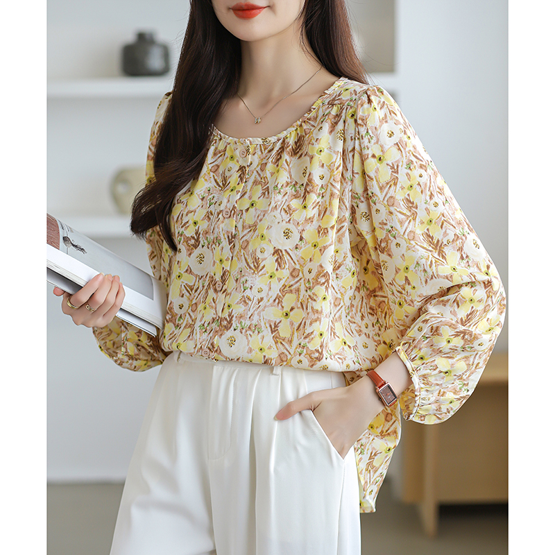 Korean style long sleeve shirt loose chiffon shirt for women