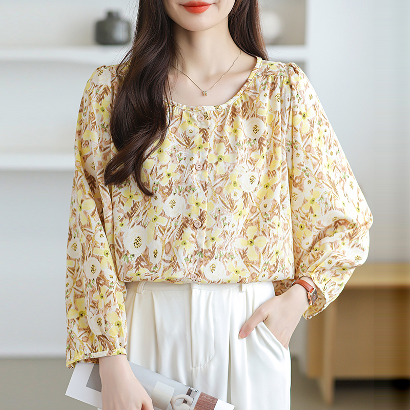 Korean style long sleeve shirt loose chiffon shirt for women