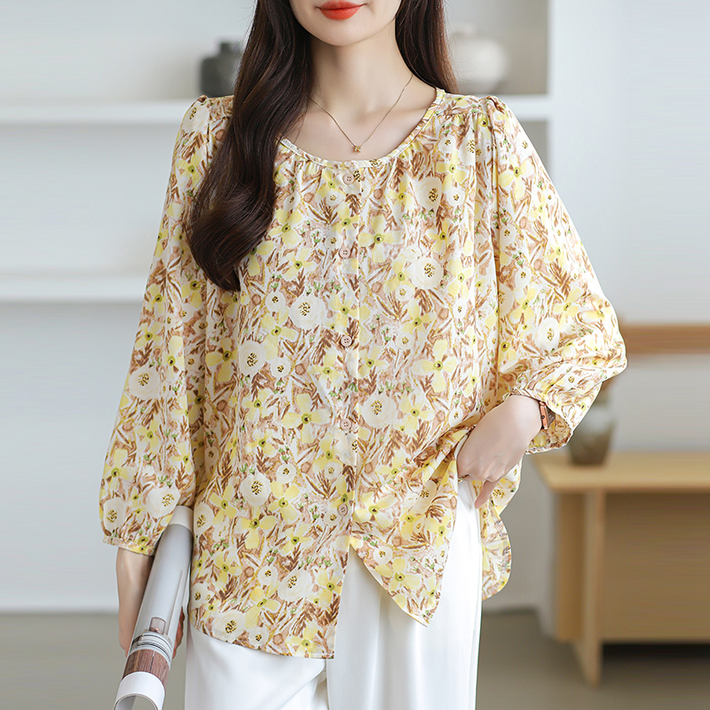 Korean style long sleeve shirt loose chiffon shirt for women