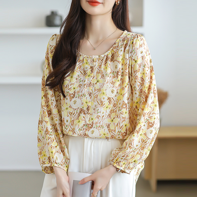 Korean style long sleeve shirt loose chiffon shirt for women