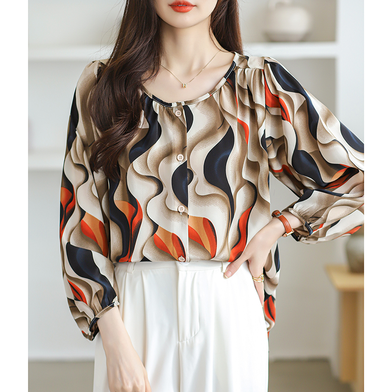 Korean style shirt printing chiffon shirt for women