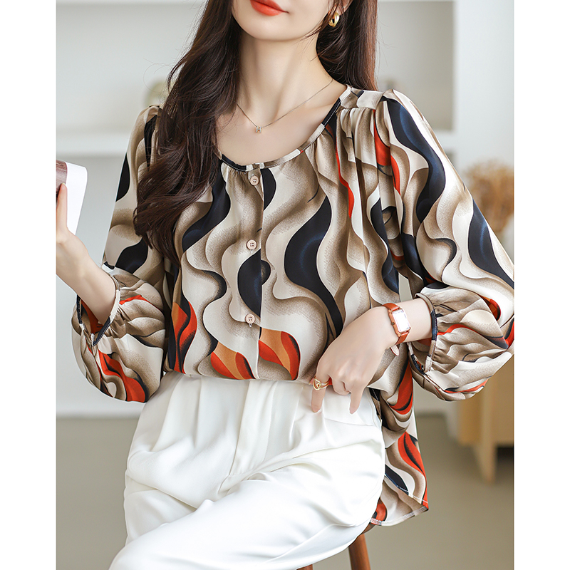 Korean style shirt printing chiffon shirt for women