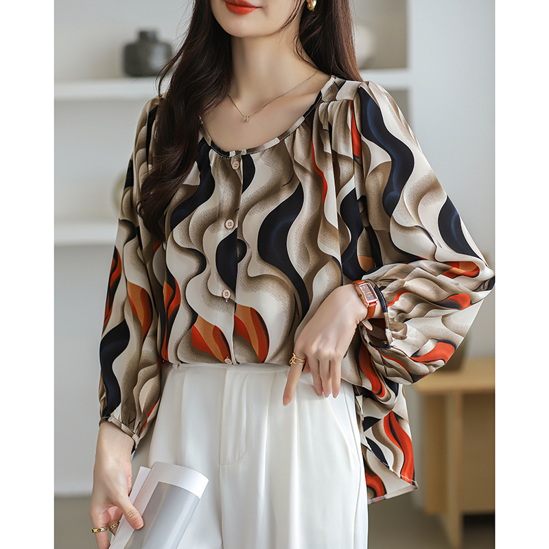 Korean style shirt printing chiffon shirt for women