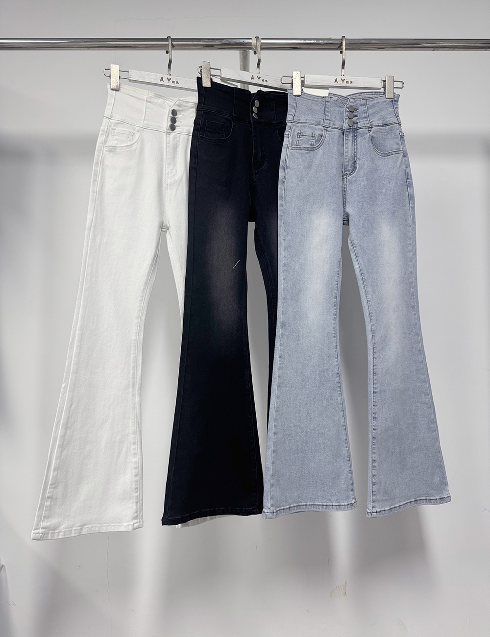 High waist cross long pants hollow denim flare pants