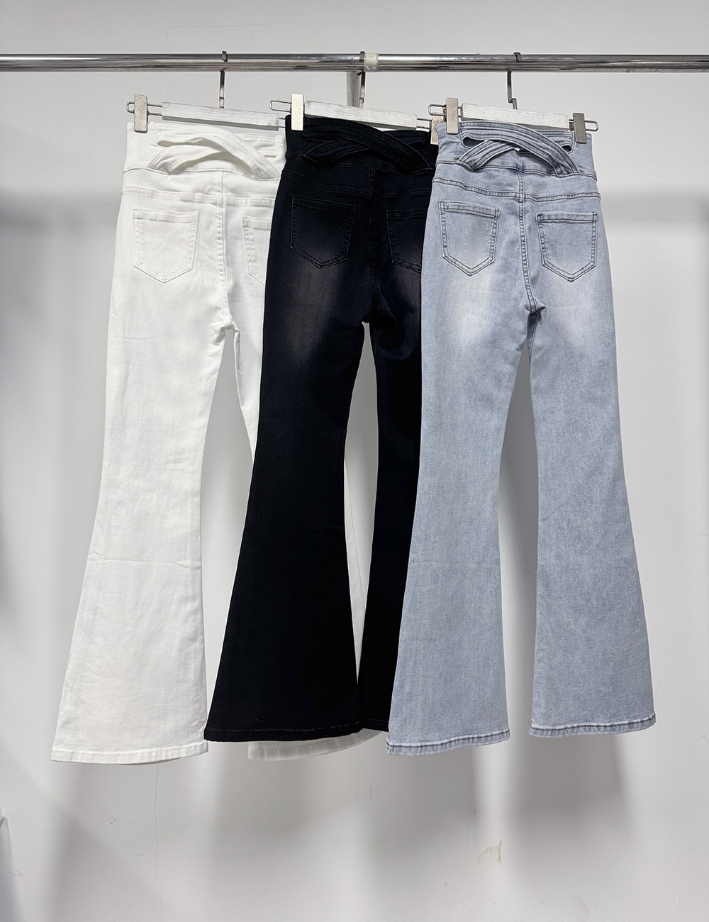 High waist cross long pants hollow denim flare pants