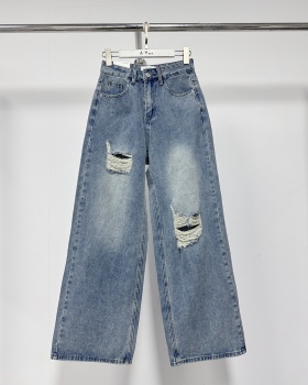 Wide leg washed straight pants loose mopping jeans