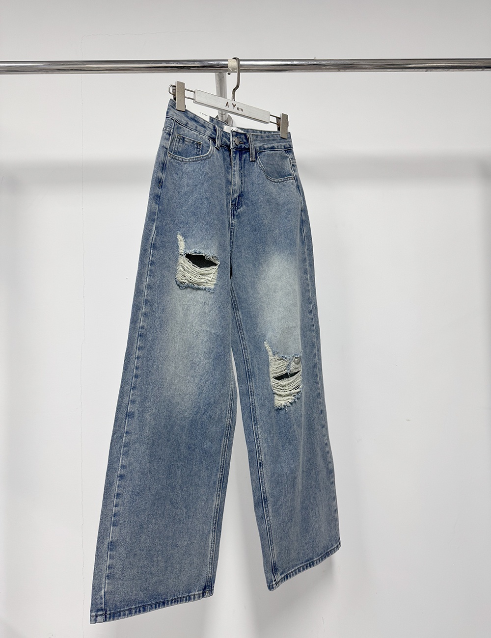 Wide leg washed straight pants loose mopping jeans